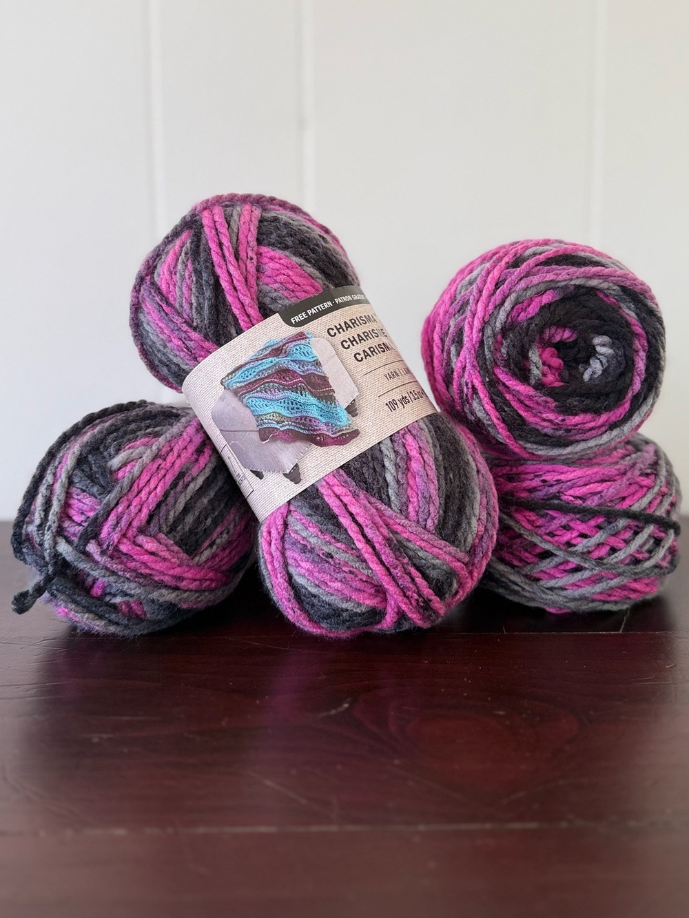 (3) Loops & Threads Charisma, Black Raspberry, same dye lot, 109 yds each